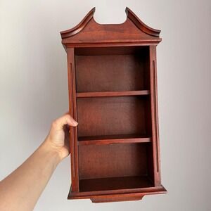 Vintage Wooden Wall Hanging Display Trinket Shelf Curio Cabinet Brown